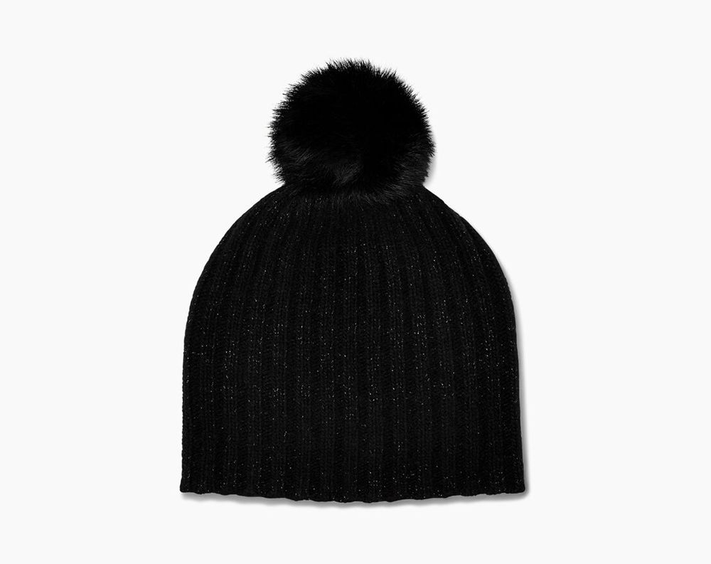 Ugg Pippa Rib Knit Pom - Womens Beanies - Black - NZ (6438LZXBM)